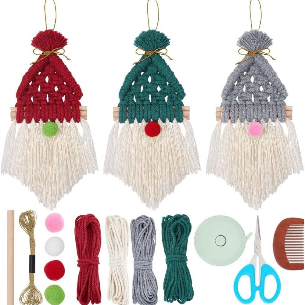 3 Set Macrame Christmas Gnomes Santa Claus Kit Macrame Santa Claus for Christmas
